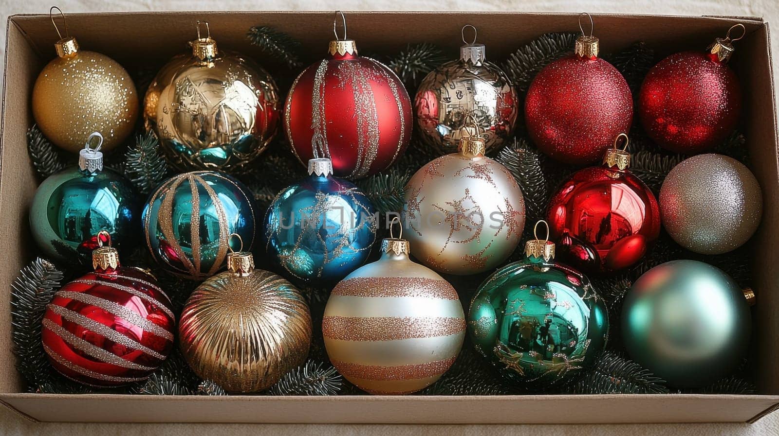 Box of Vintage Christmas Ornaments, Retro Holiday Decorations