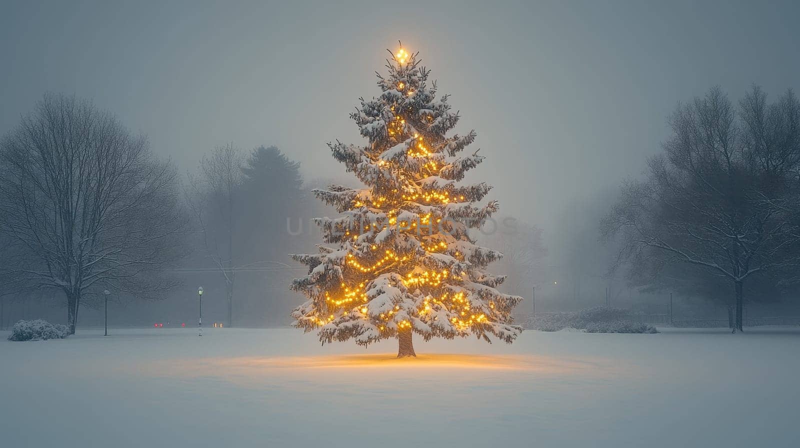 Snowy Christmas Tree in a Winter forest