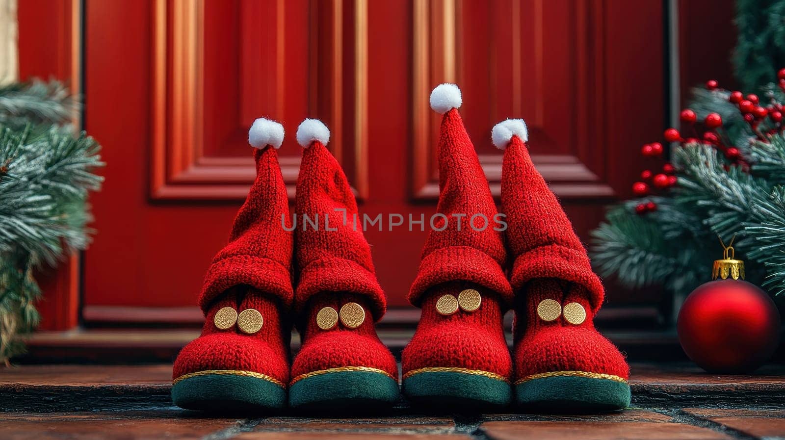Christmas Elves Shoes on Doorstep, Festive Holiday Decoration