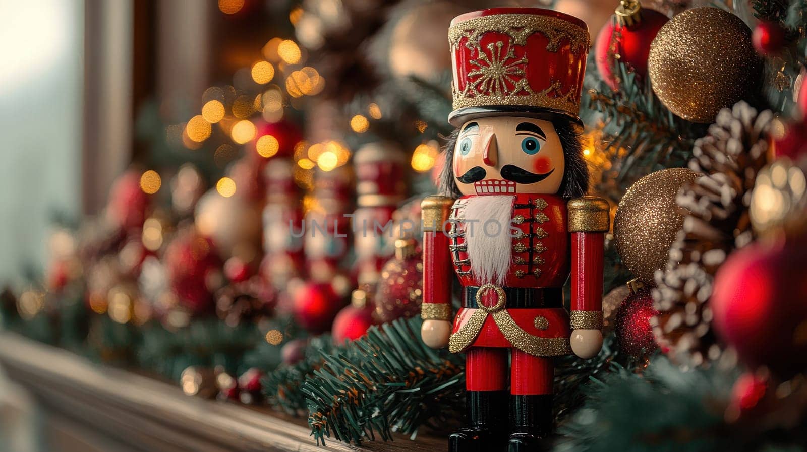 Christmas Nutcracker Decoration with Festive Ornaments and Lights