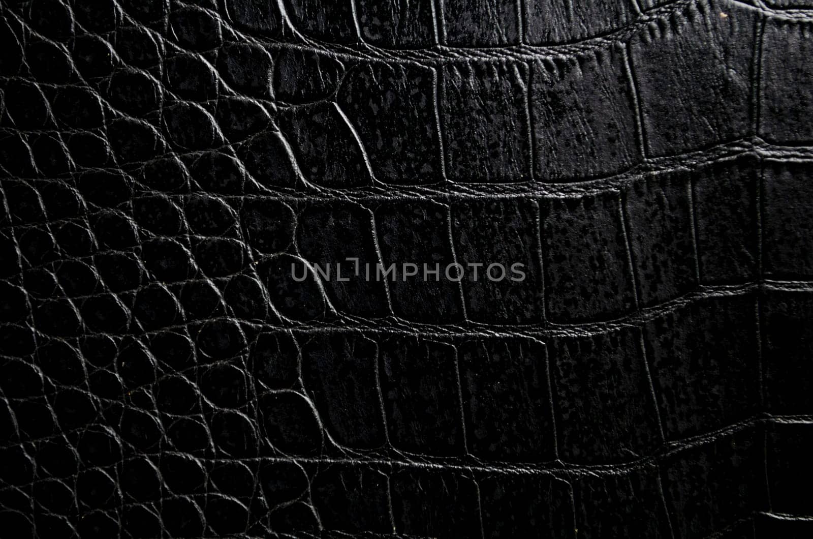 Close up of black crocodile skin artificial leather with customizable space for text or for mockup.