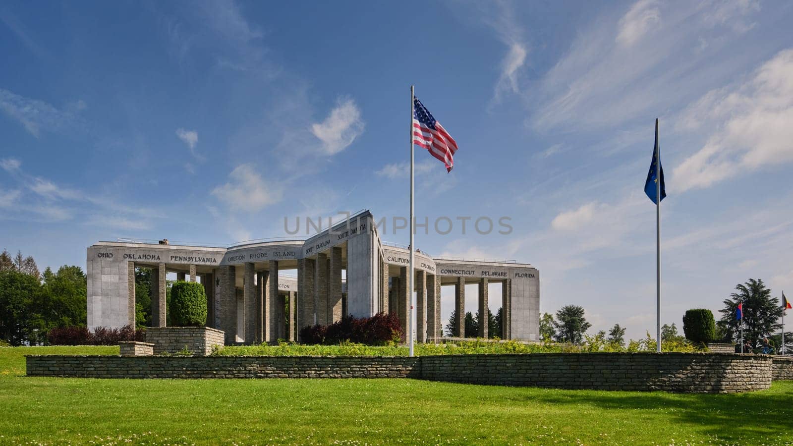 Bastogne, Luxembourg, Belgium - JULY 17, 2021: Battle of the Bulge Monument the famous World War II Mardasson memorial in the Belgian Ardennes