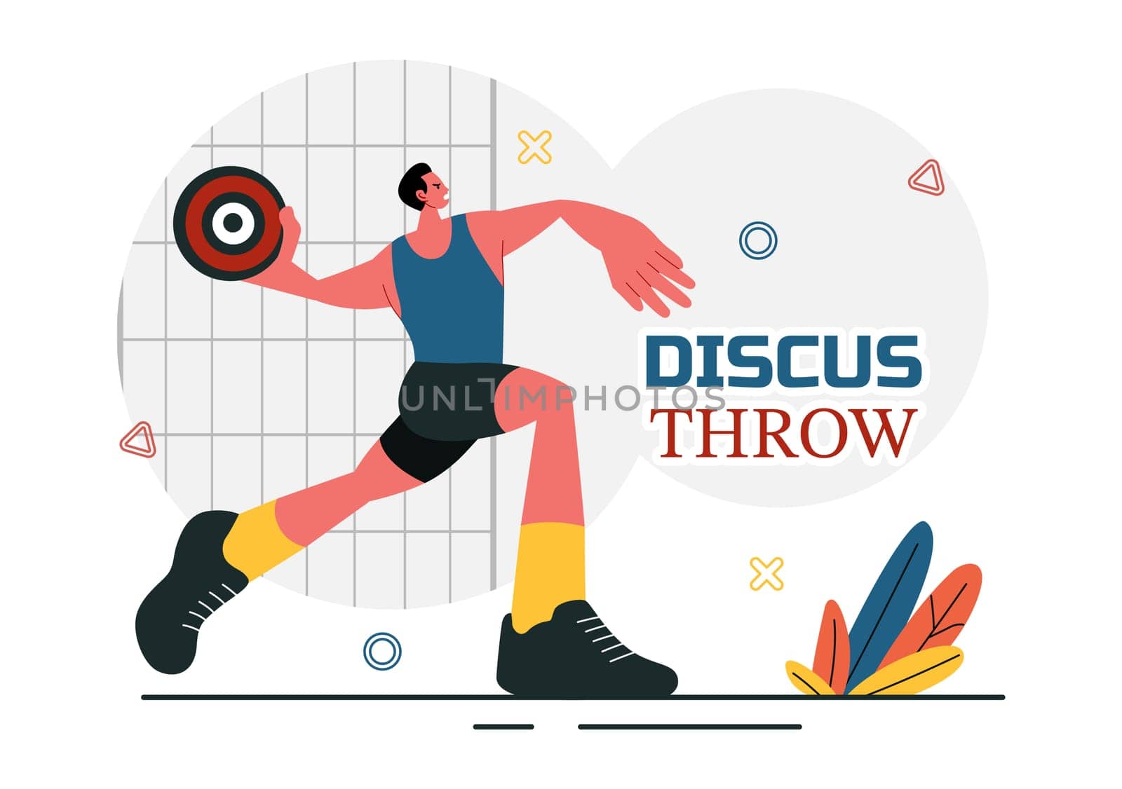 Discus Throw Athletics Vector Illustration featuring an Athlete Throwing a Wooden Disc in a Sports Championship with a Flat Style Cartoon Background