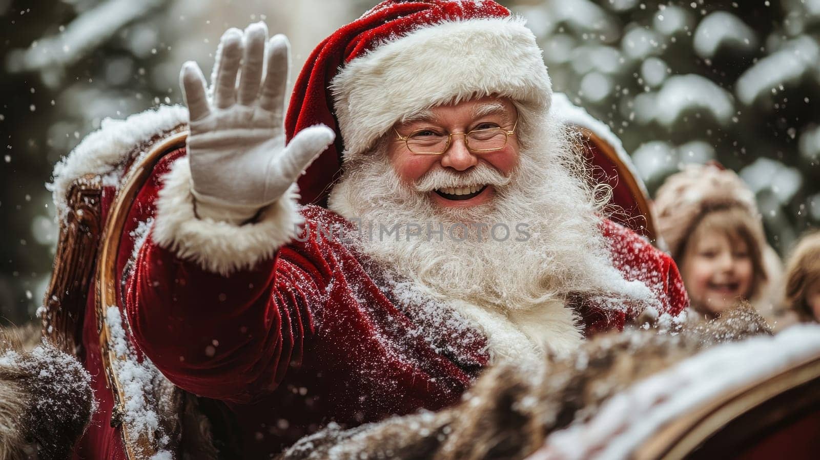 Smiling Santa Claus Waving in Sleigh, Christmas Magic