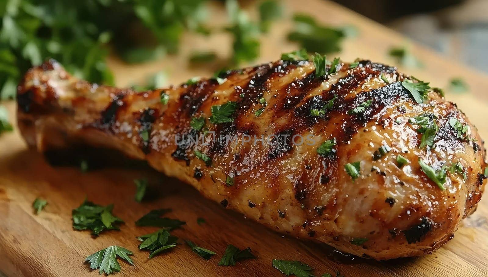 Grilled Chicken Leg with Parsley Garnish, Juicy and Flavorful