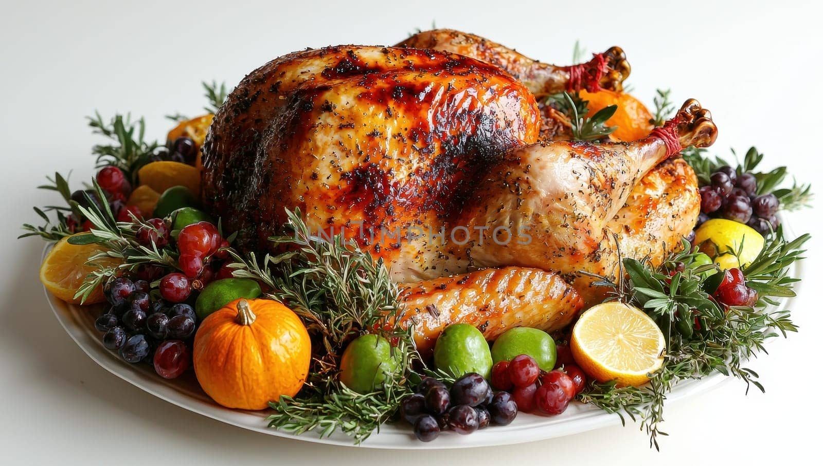 Roasted Turkey with Herbs and Citrus Fruits for Thanksgiving Dinner