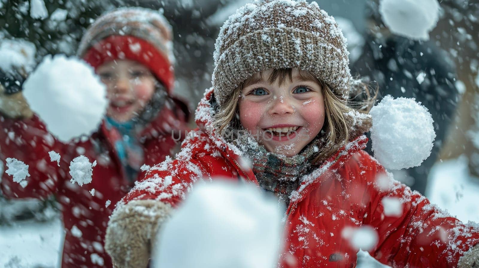 Kids Having a Snowball Fight, Joyful Winter Fun