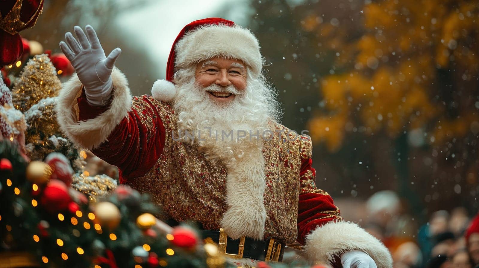 Smiling Santa Claus Waving in Christmas Parade