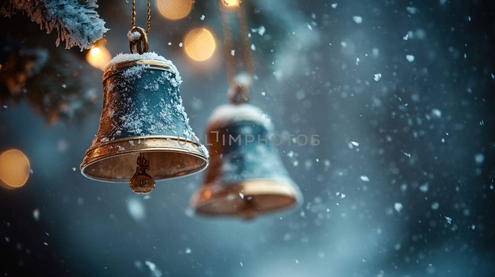 Christmas Bells in Snowfall, Festive Winter Scene