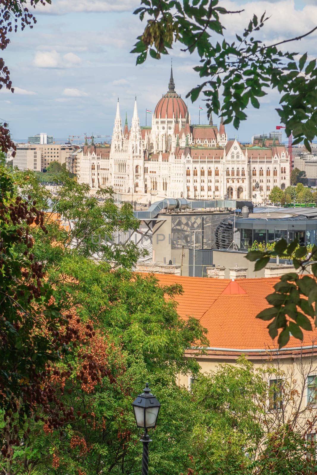 Vertical photography of the Hungarian Parliament on the banks of the Danube in Budapest, Hungary