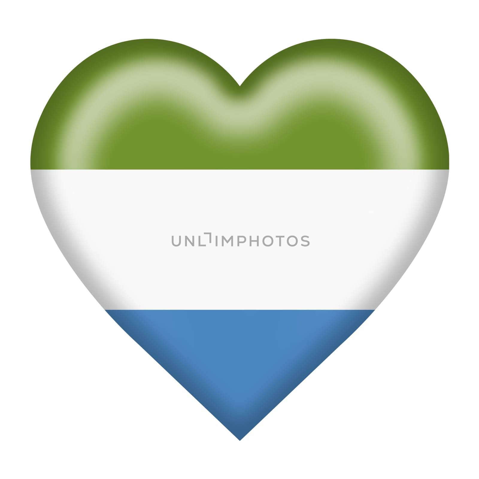 A Sierra Leone flag heart button isolated on white with clipping path 3d illustration