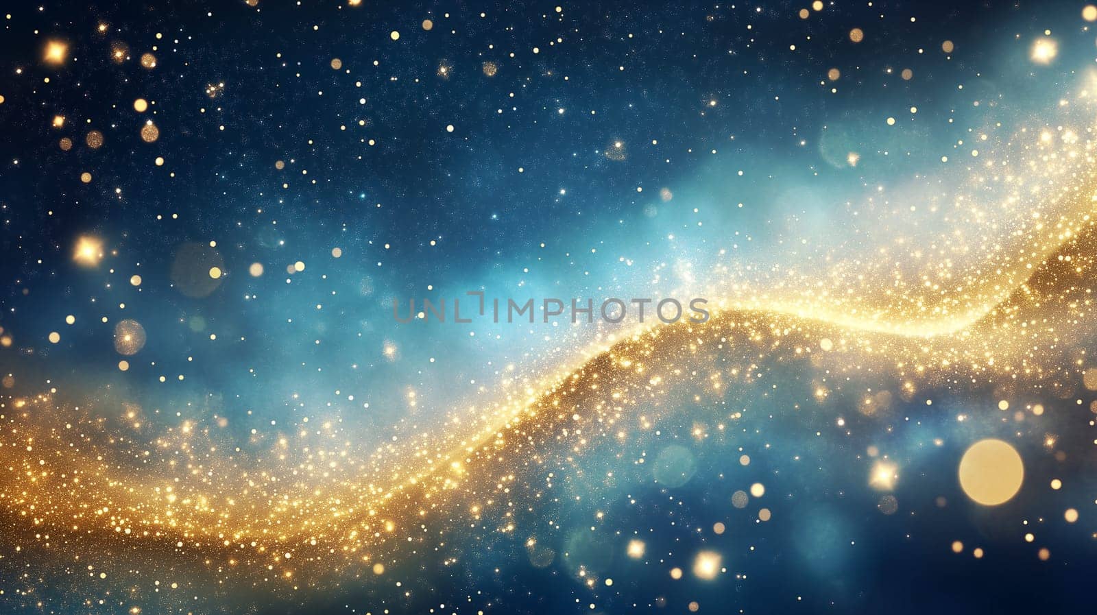 Golden bokeh, stars and glitter explosion cloud, confetti splash, twinkling scattered star dust and particles, christmas background