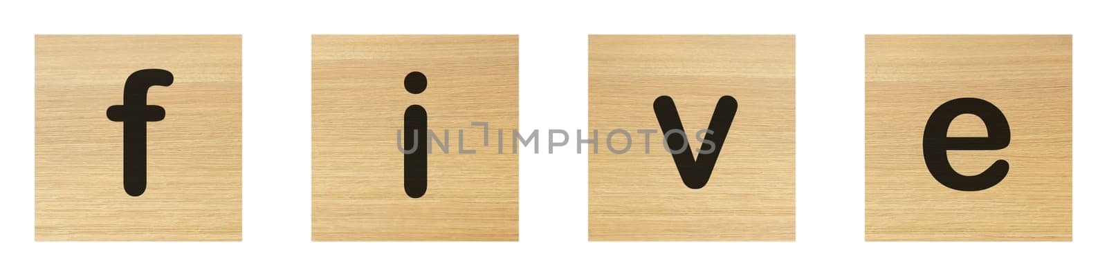 A five word with wood blocks on white