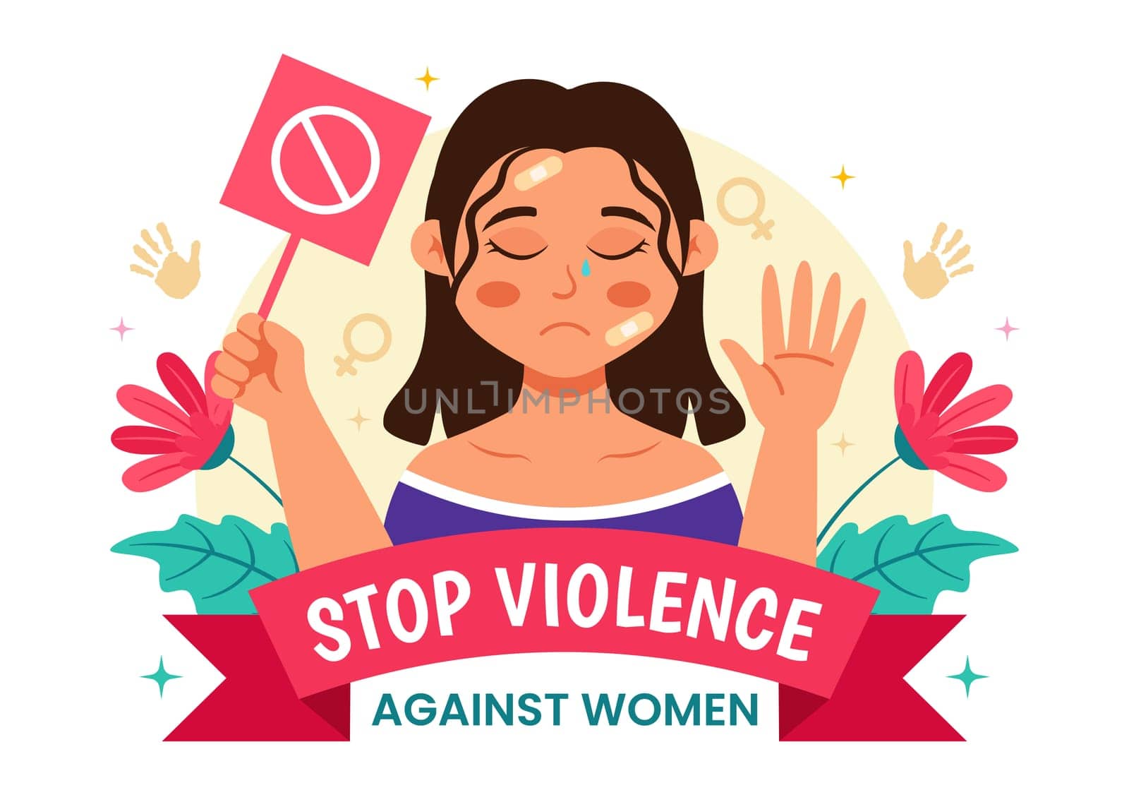 International Day for the Elimination of Violence Against Women Vector Illustration on 25 November with Girls and Flower Background Cartoon Design