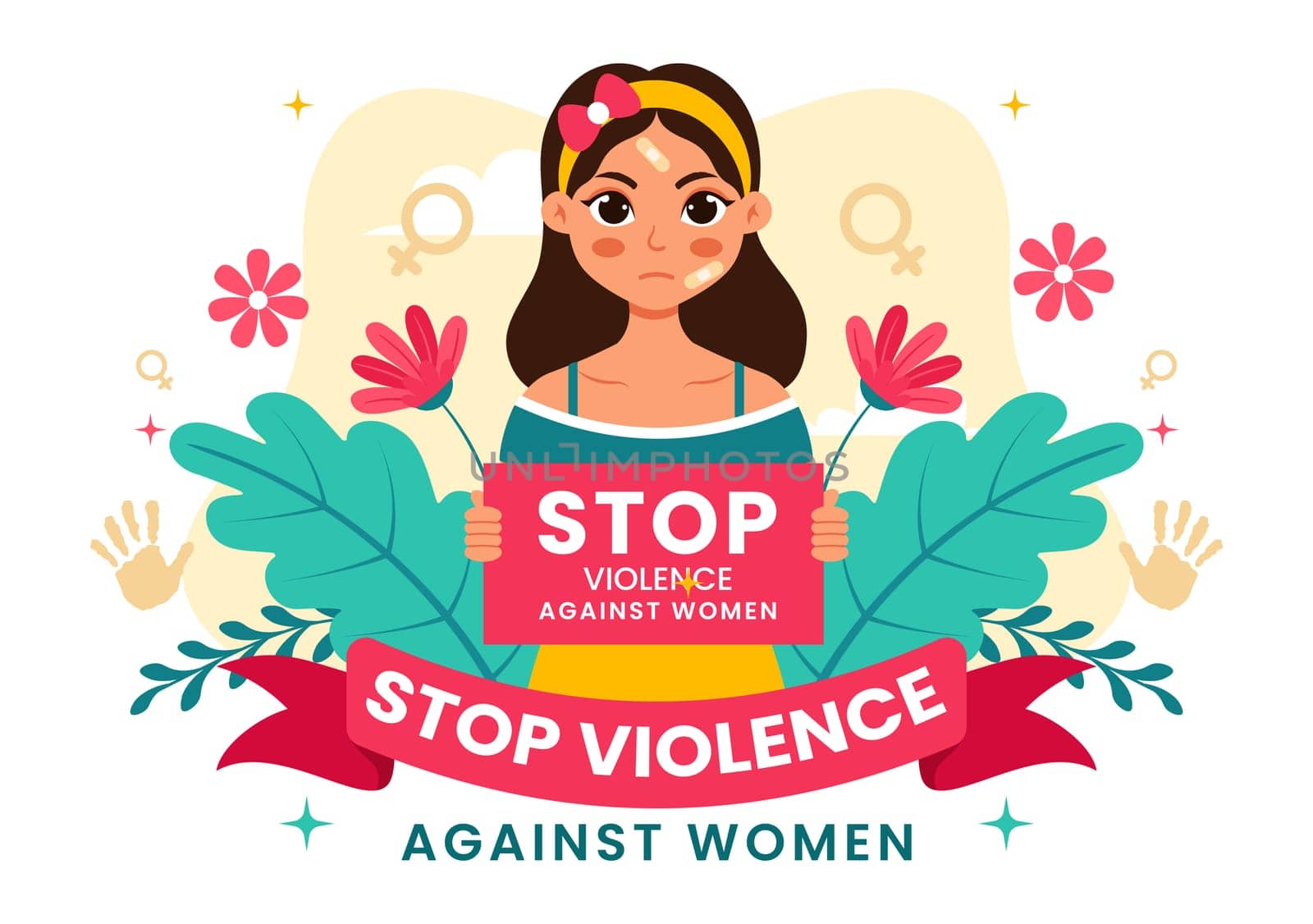 International Day for the Elimination of Violence Against Women Vector Illustration on 25 November with Girls and Flower Background Cartoon Design