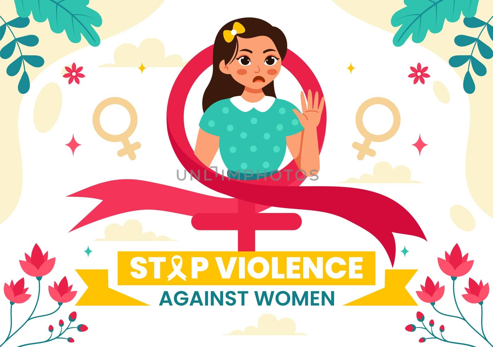 International Day for the Elimination of Violence Against Women Vector Illustration on 25 November with Girls and Flower Background Cartoon Design