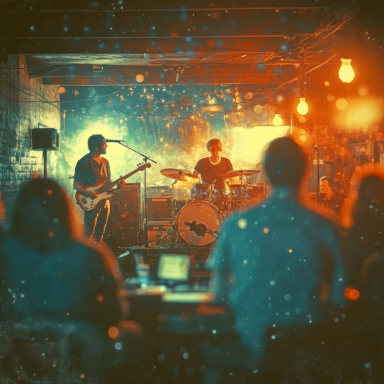 vintage grunge band rock and roll show concert banner ad template. AI generative.