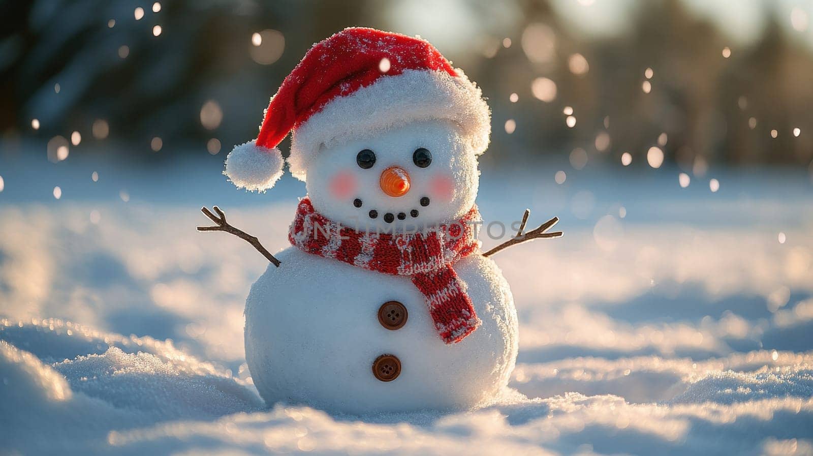 Smiling Snowman in Winter, Festive Christmas Scene