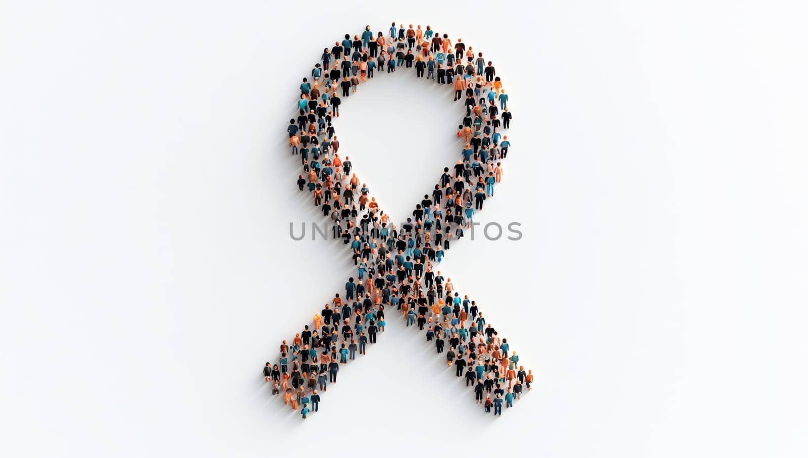 Large group of people forming a ribbon shape, awareness ribbon concept