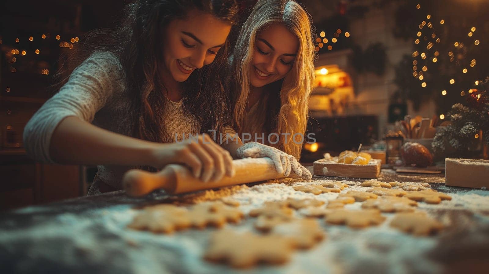 Christmas Baking, Friends Making Gingerbread Cookies Together