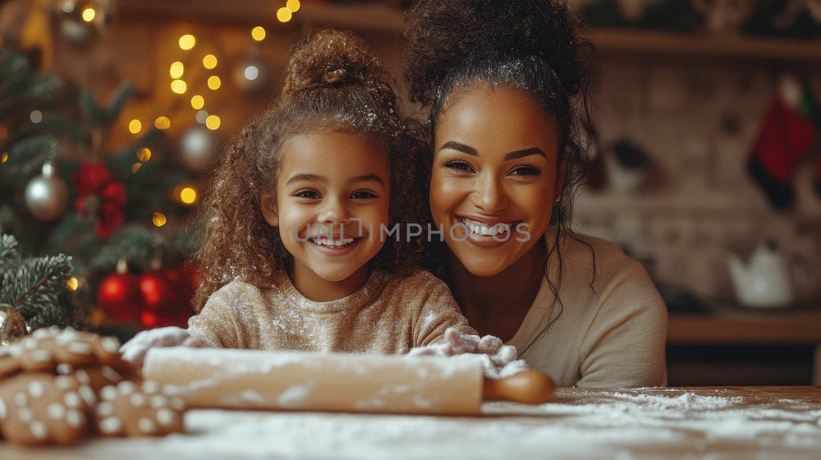 Christmas Baking Fun, Mother and Daughter Making Cookies