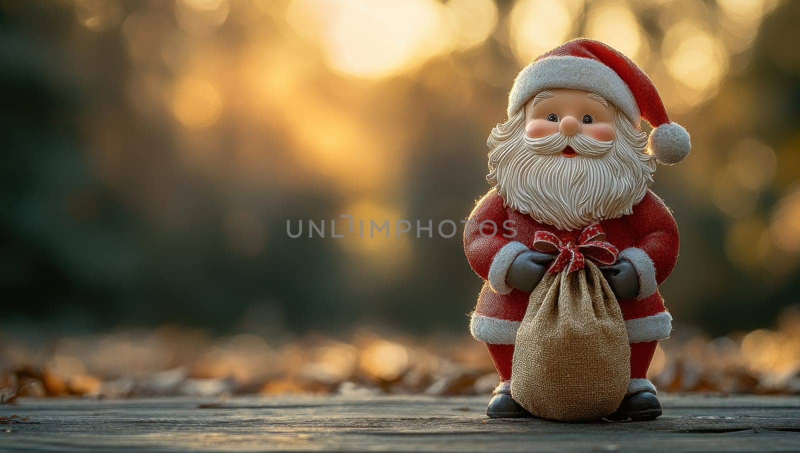 Santa Claus Figurine with Gift Sack at Sunset, Christmas Decoration