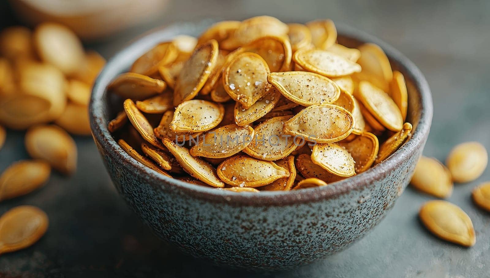 Roasted Pumpkin Seeds in a Bowl, A Healthy Autumn Snack
