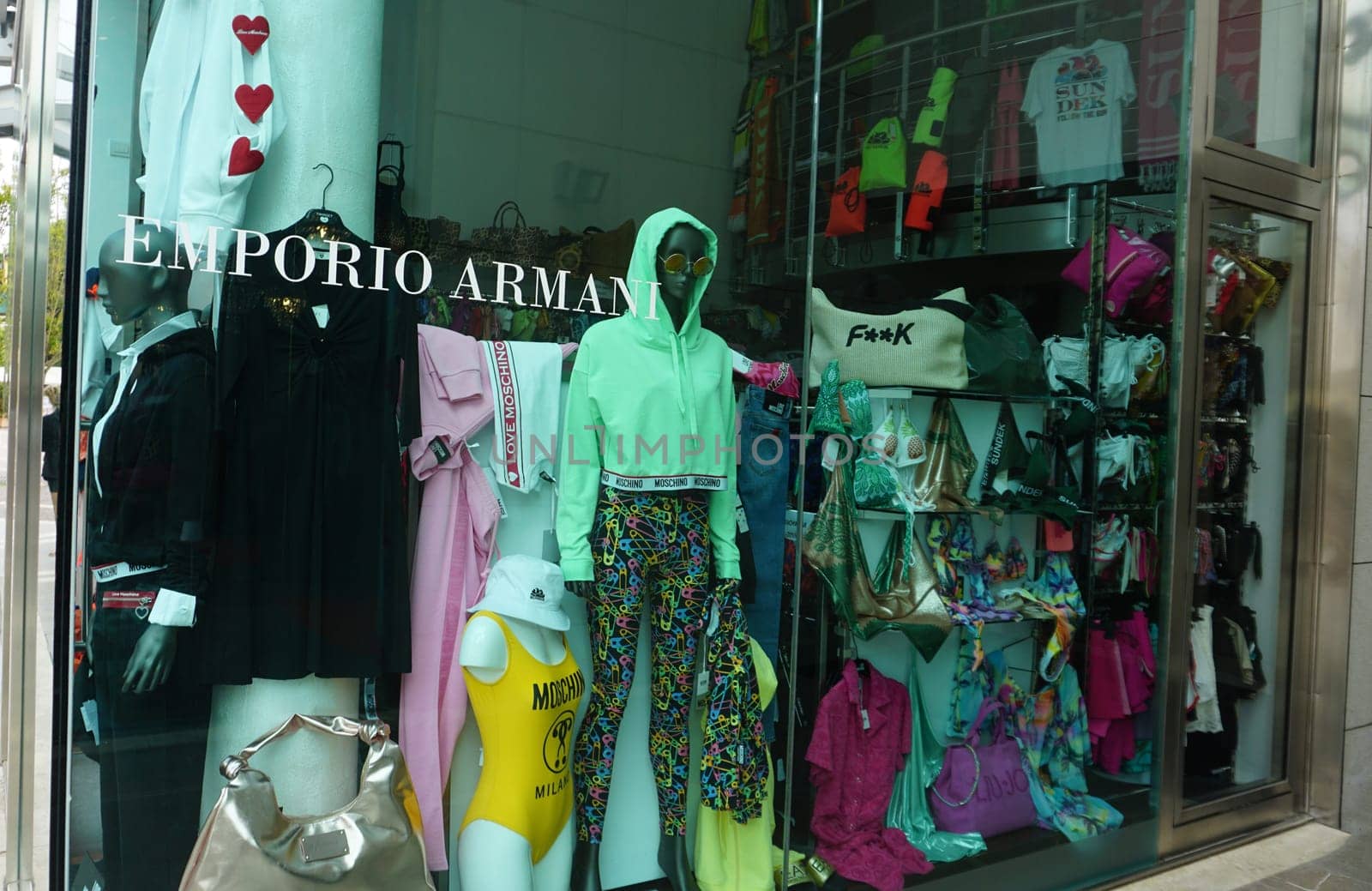 Nice, France - September 22, 2024: Emporio Armani store sign, An Italian luxury fashion house founded in Milan. Retails haute couture and ready-to-wear.