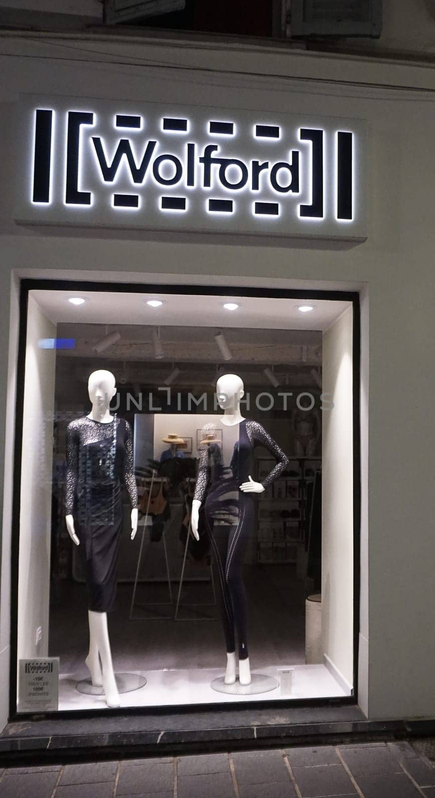 Nice, France - September 22, 2024: wolford logo brand and sign text front of entrance store underwear fashion luxury clothes shop