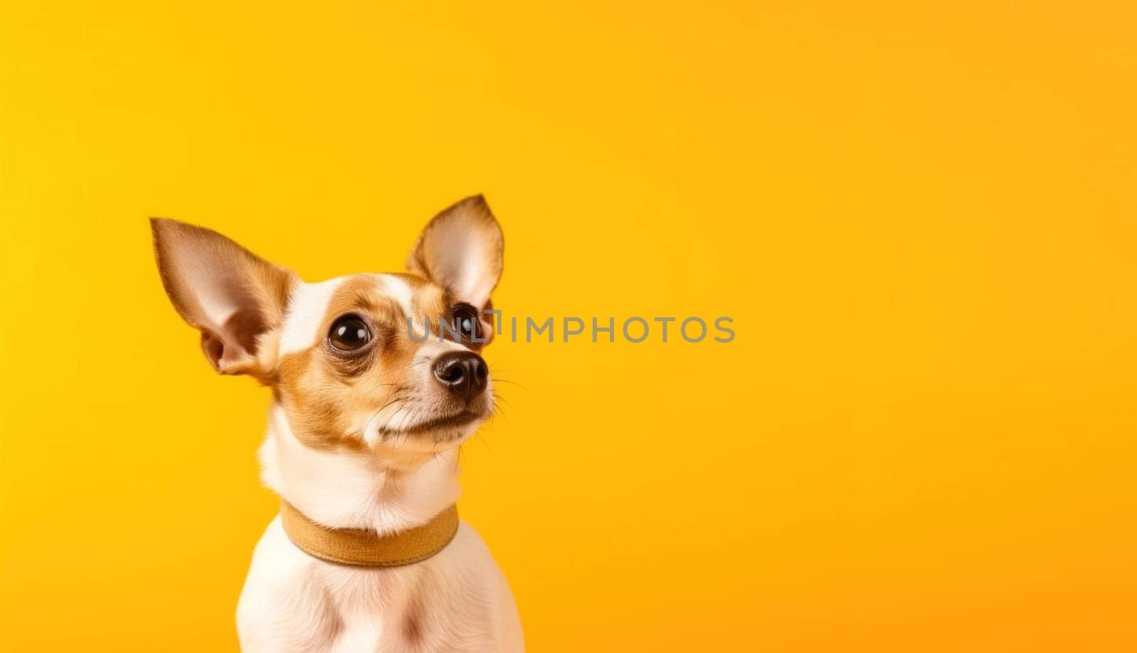 Portrait of a dog on a yellow background copy space postcard place for your text. Generative AI
