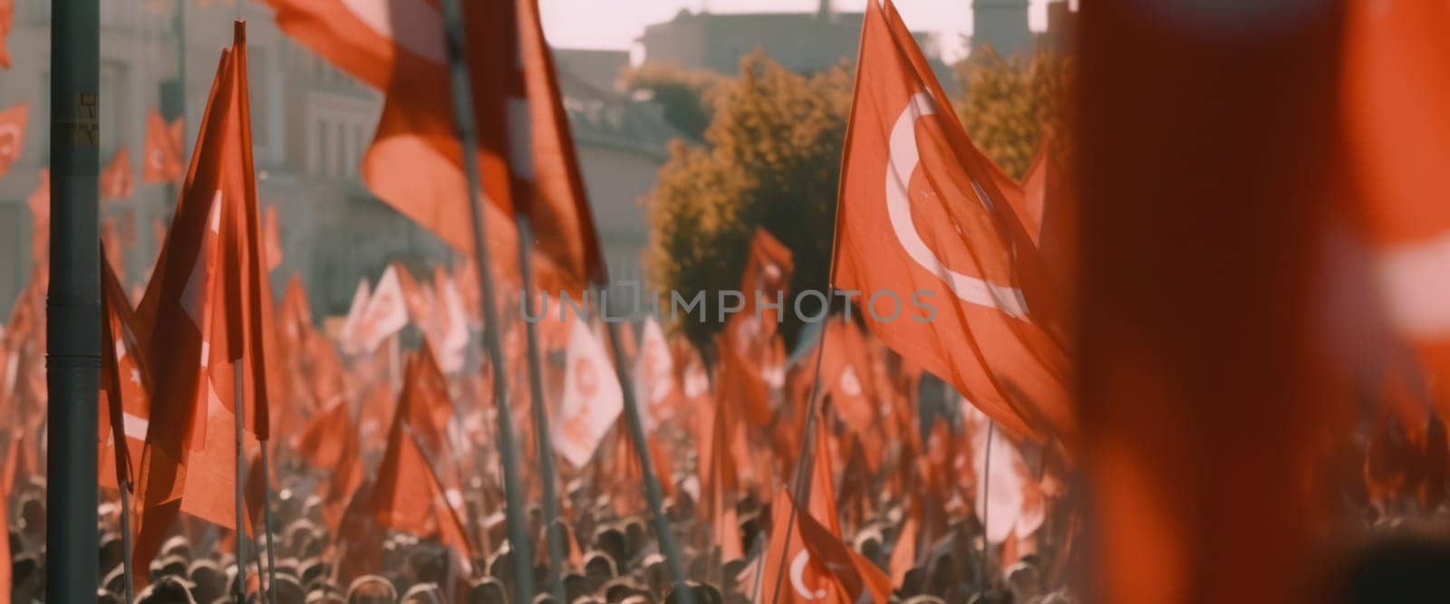 demonstration or procession with flags. Generative AI