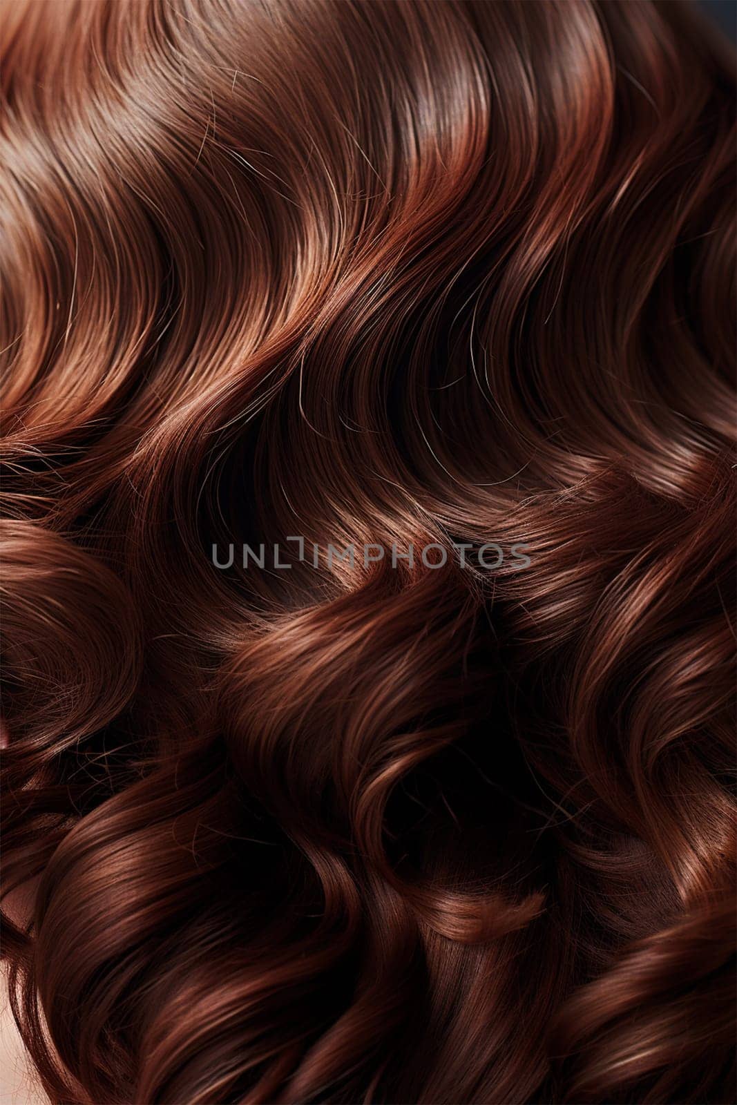 closeup image of wavy long brown hair with rich texture. content for beauty salons and publications in social networks and magazines