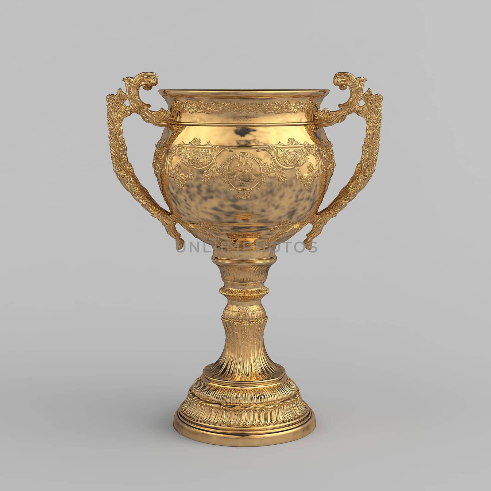 Gold cup or trophy isolated on a white background, representing the concepts of winning, success, and being on top.