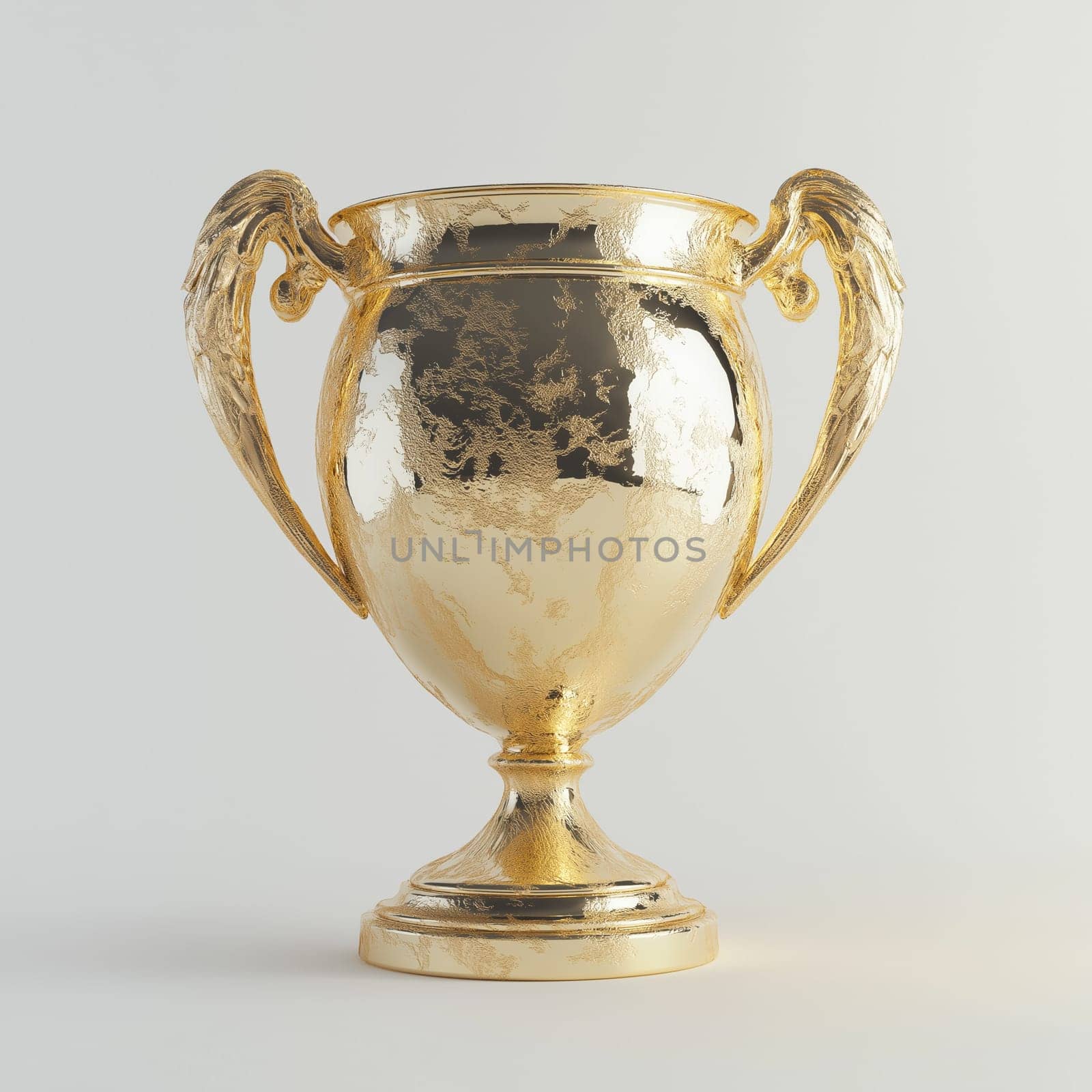 Gold cup or trophy isolated on a white background, representing the concepts of winning, success, and being on top.