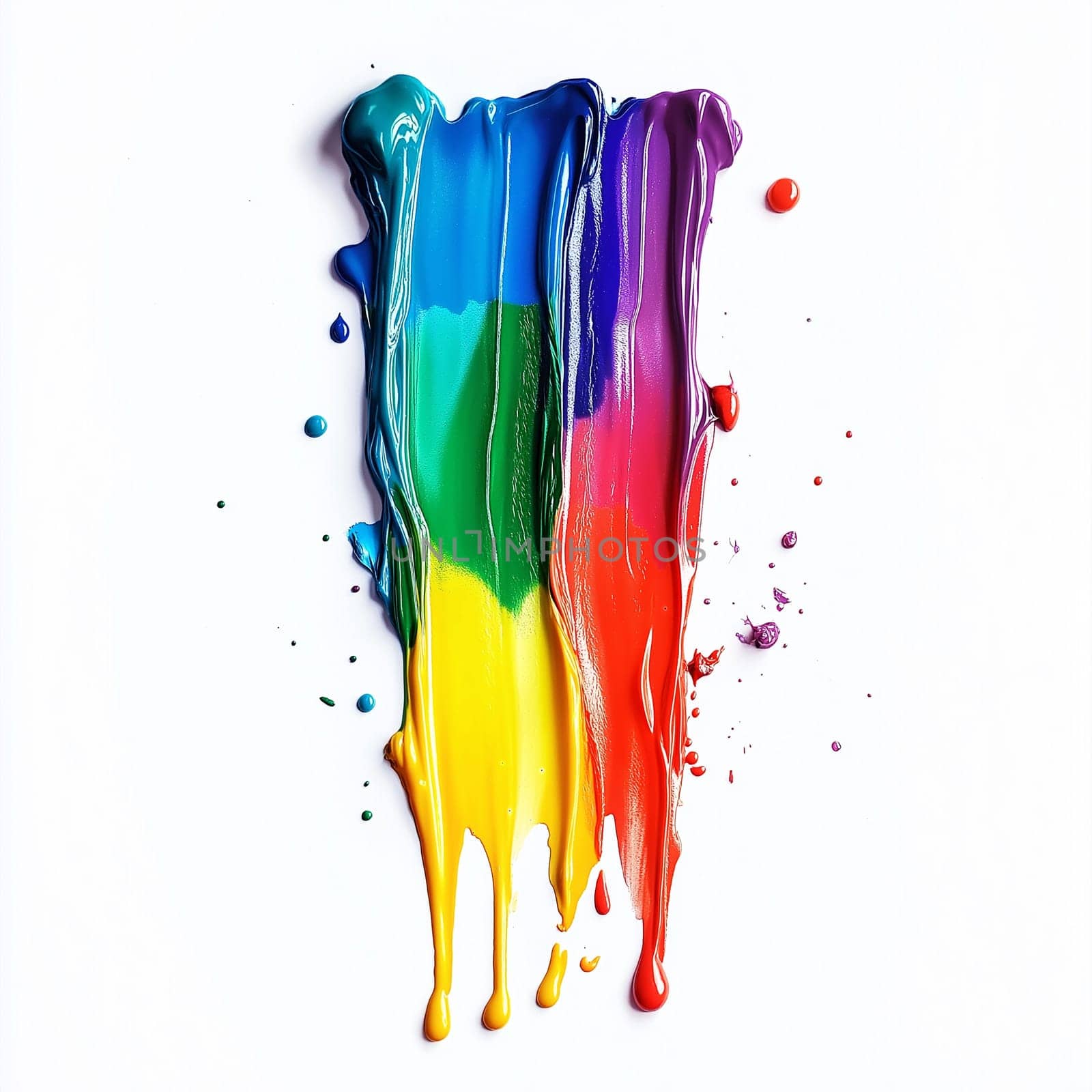 rainbow  color drop, ink, liquid, stain, smudge, swatch, cream, and wax isolated on a white background.