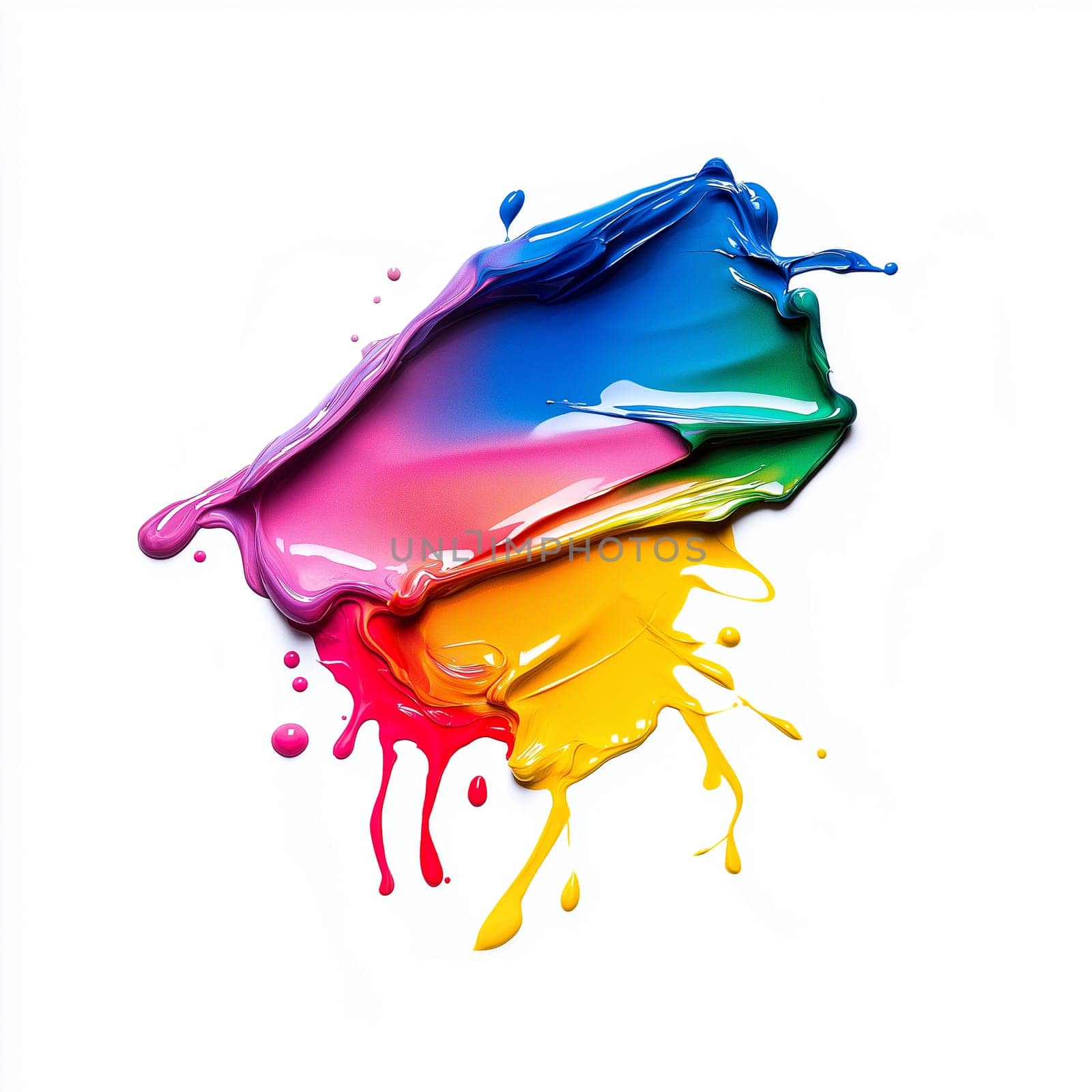 rainbow color drop, ink, liquid, stain, smudge, swatch, cream, and wax isolated on a white background.