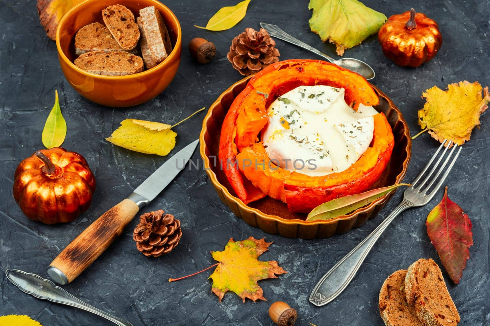 Pumpkin baked with cheese.