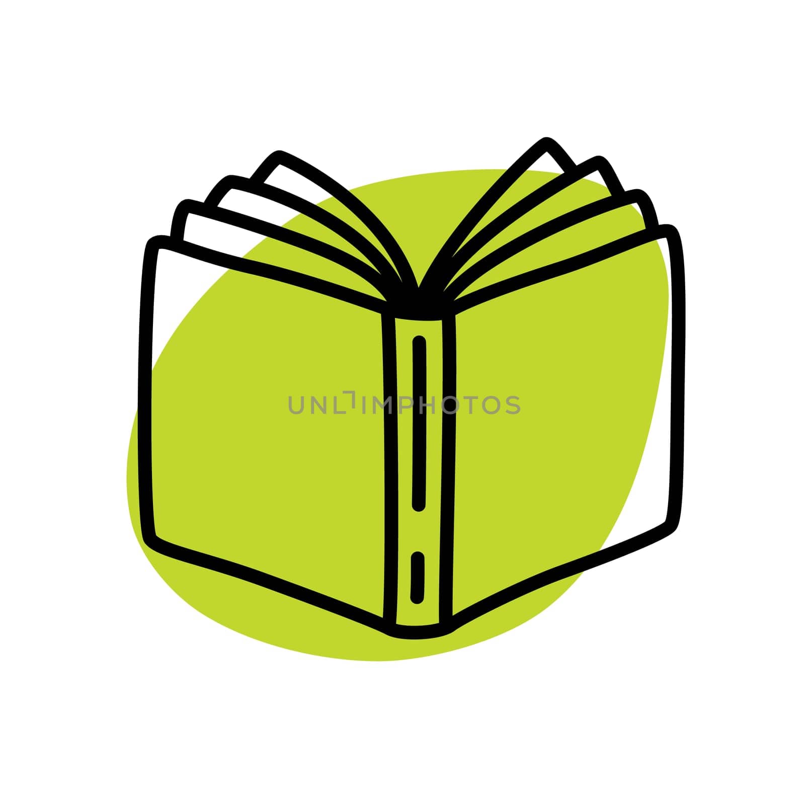 Doodle book icon handdrawn with thin line and colored with colorful blobs. Hardcover literature symbol isolated on white background. Vector illustration