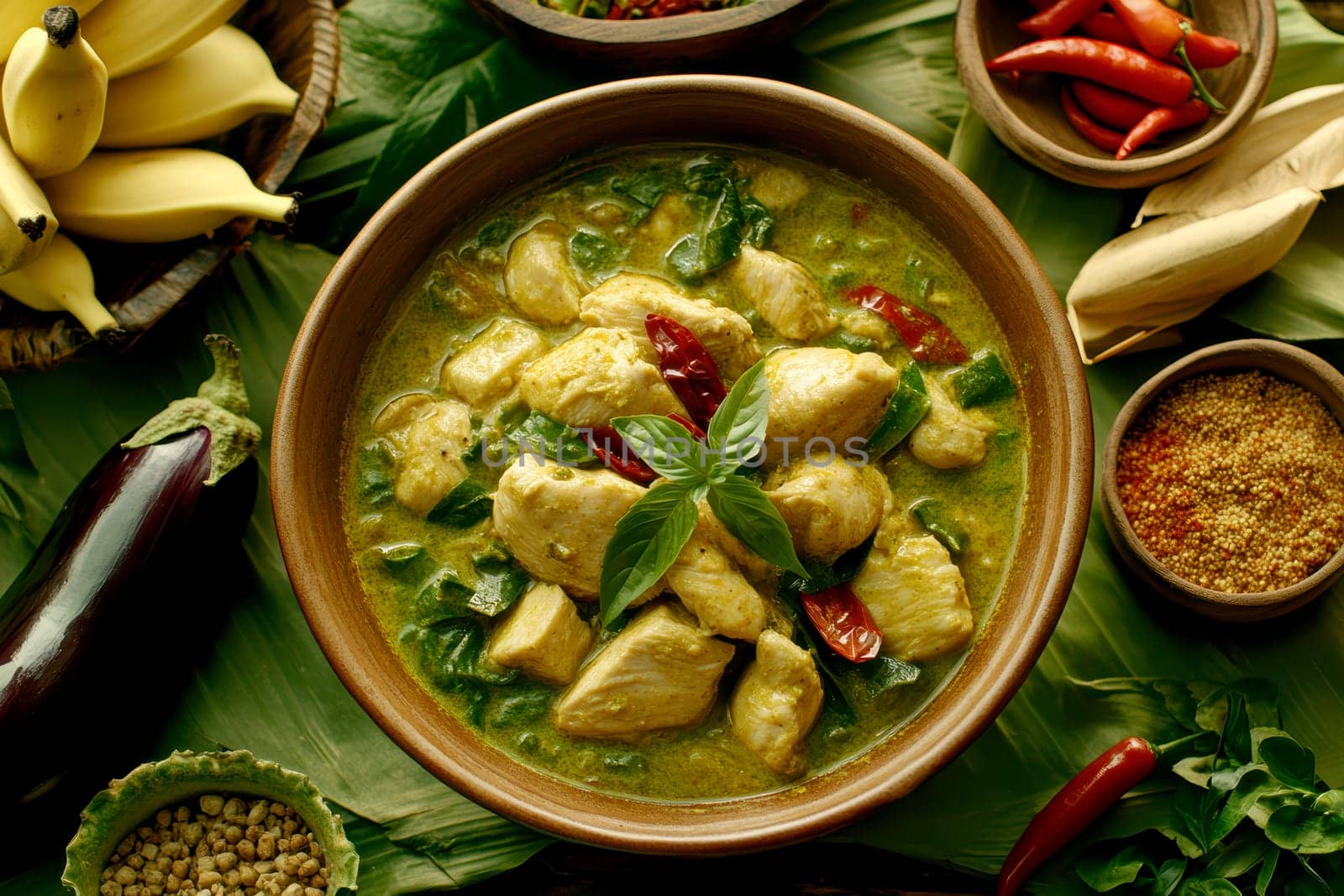 green chicken curry. AI generative.
