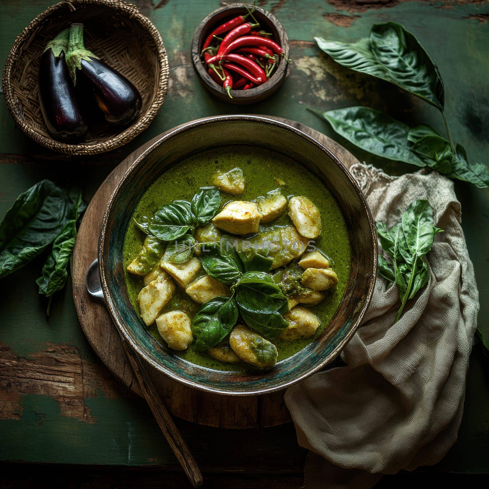 green chicken curry. AI generative.