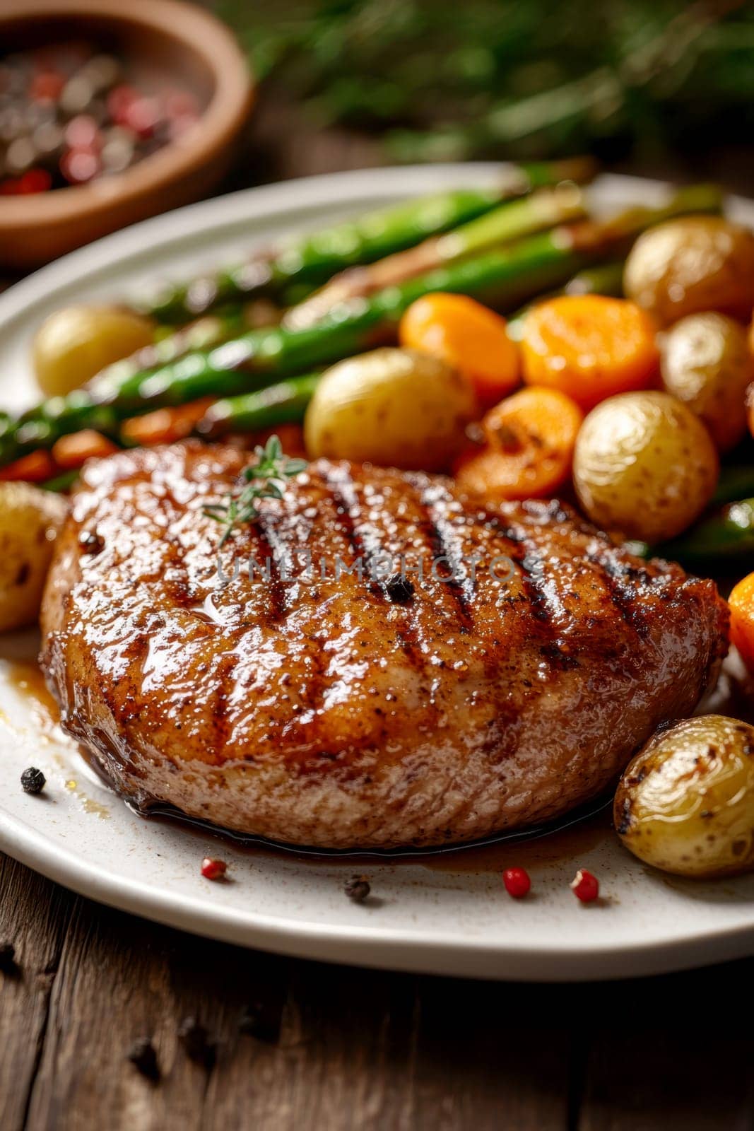 Duck fillet with vegetables. AI generative.