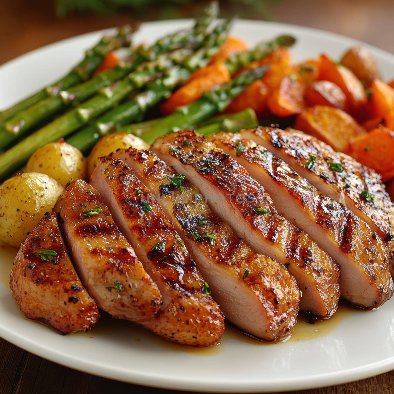 Duck fillet with vegetables. AI generative.