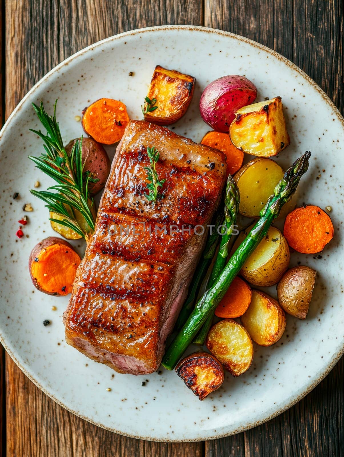 Duck fillet with vegetables. AI generative.