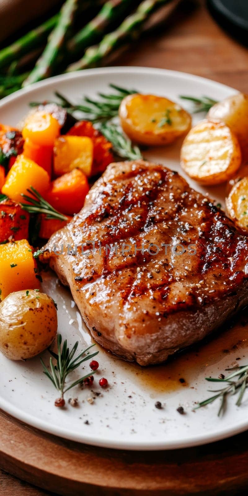 Duck fillet with vegetables. AI generative.