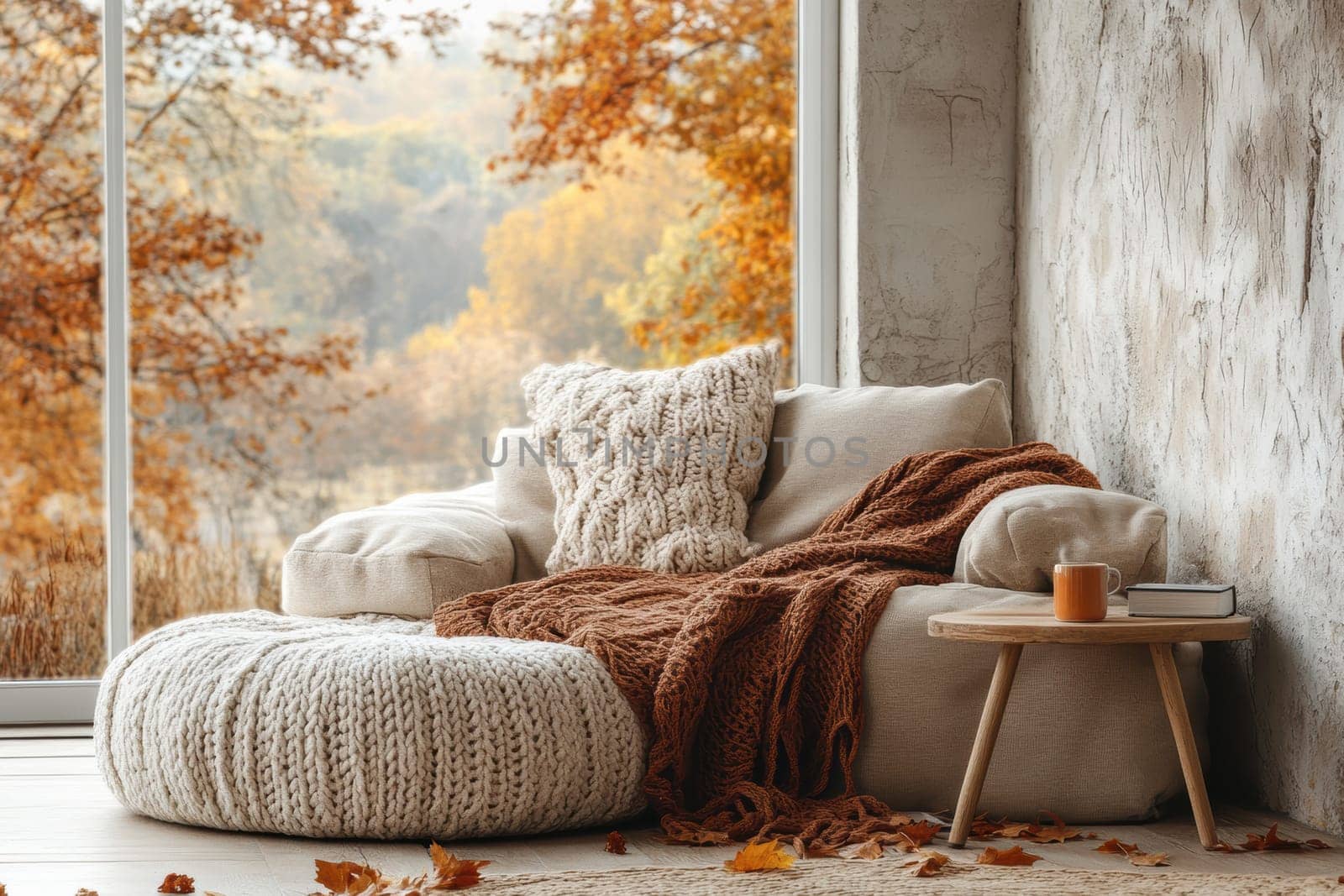 A cozy corner of the house, perfectly suited for autumn relaxation. AI generative.
