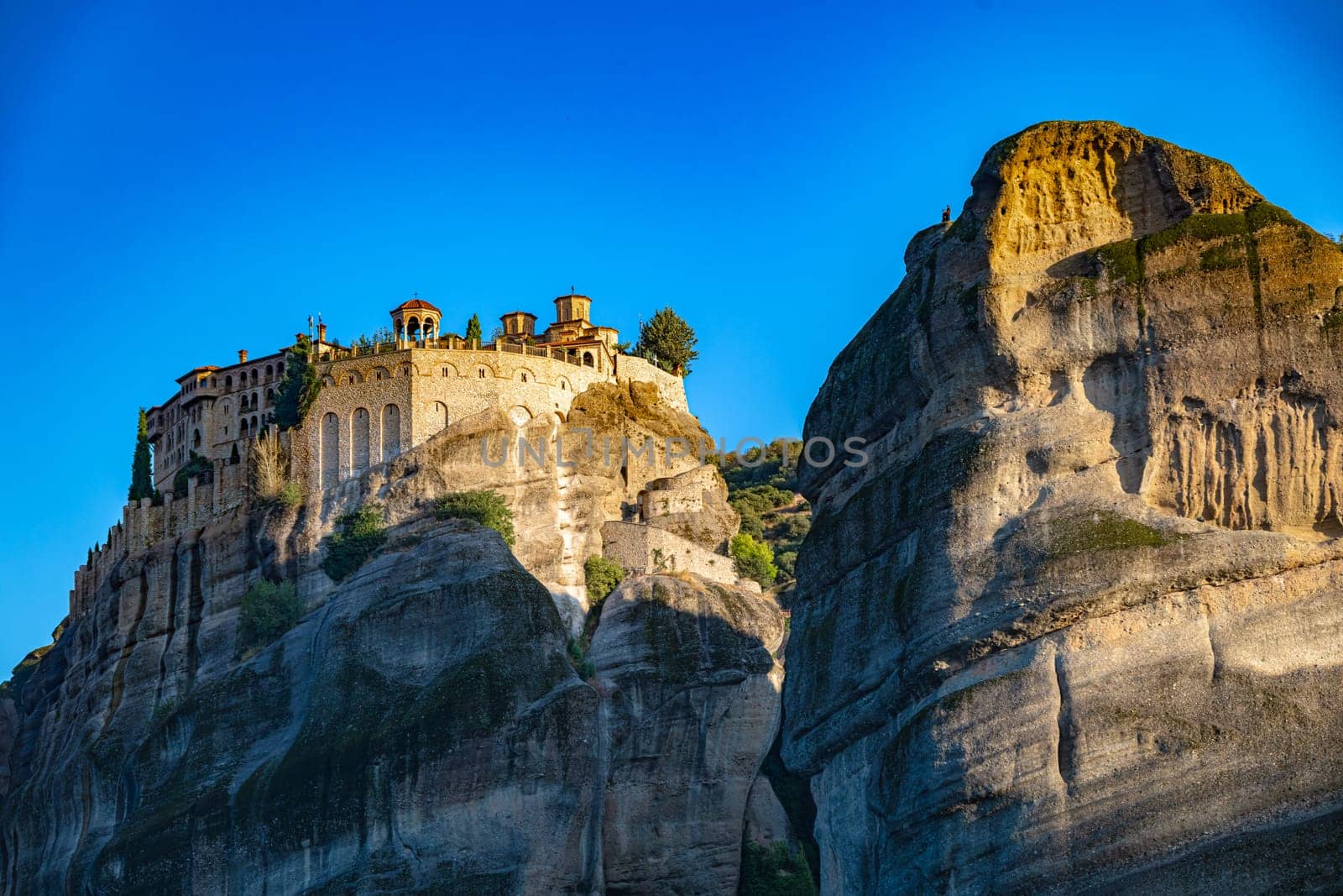 View of Meteora with Eastern Orthodox monasteries, a rock formation in the regional unit of Trikala, in Thessaly, in northwestern Greece, UNESCO World Heritage Site