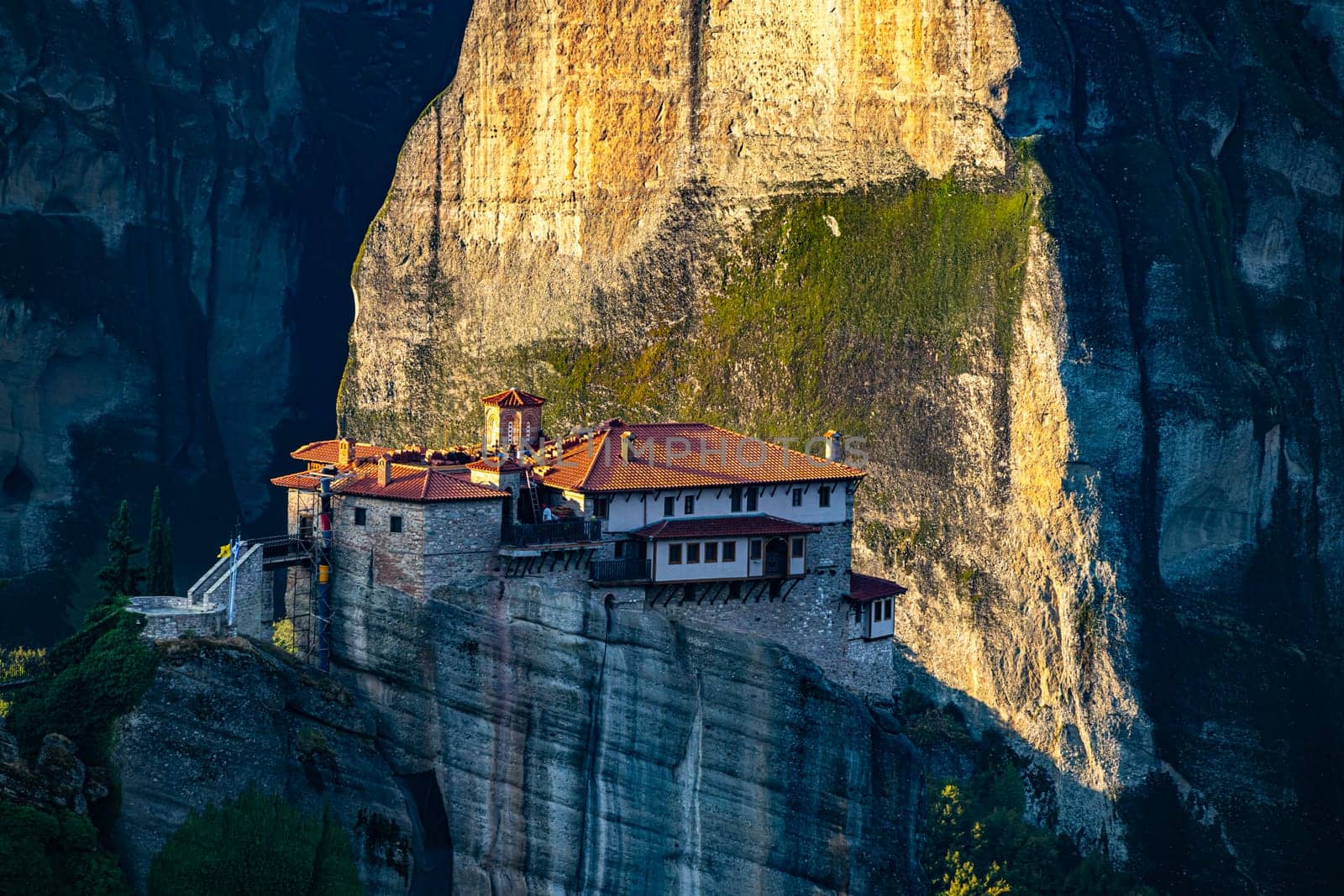 View of Meteora with Eastern Orthodox monasteries, a rock formation in the regional unit of Trikala, in Thessaly, in northwestern Greece, UNESCO World Heritage Site