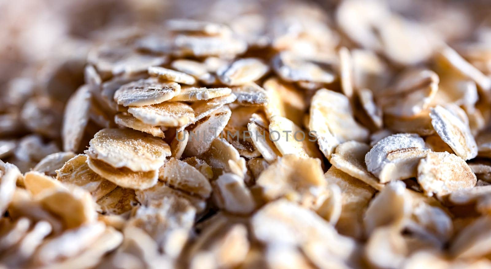 Close-up of rolled oats. Cereal food.