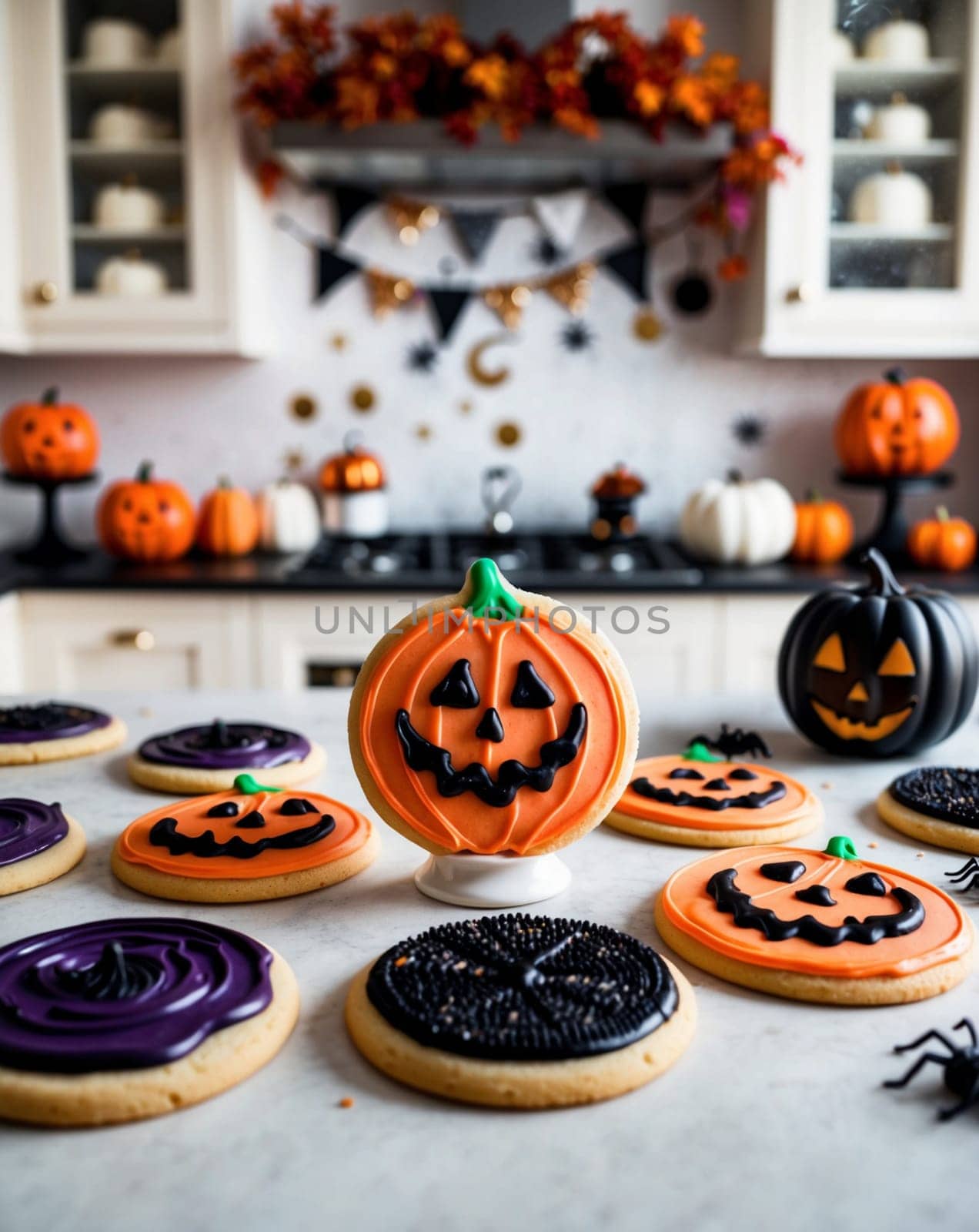 Halloween Themed Sugar Cookies Decorated with Frosting