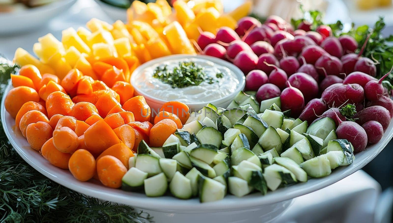 Colorful Vegetable Platter with Dip, Healthy Party Appetizer